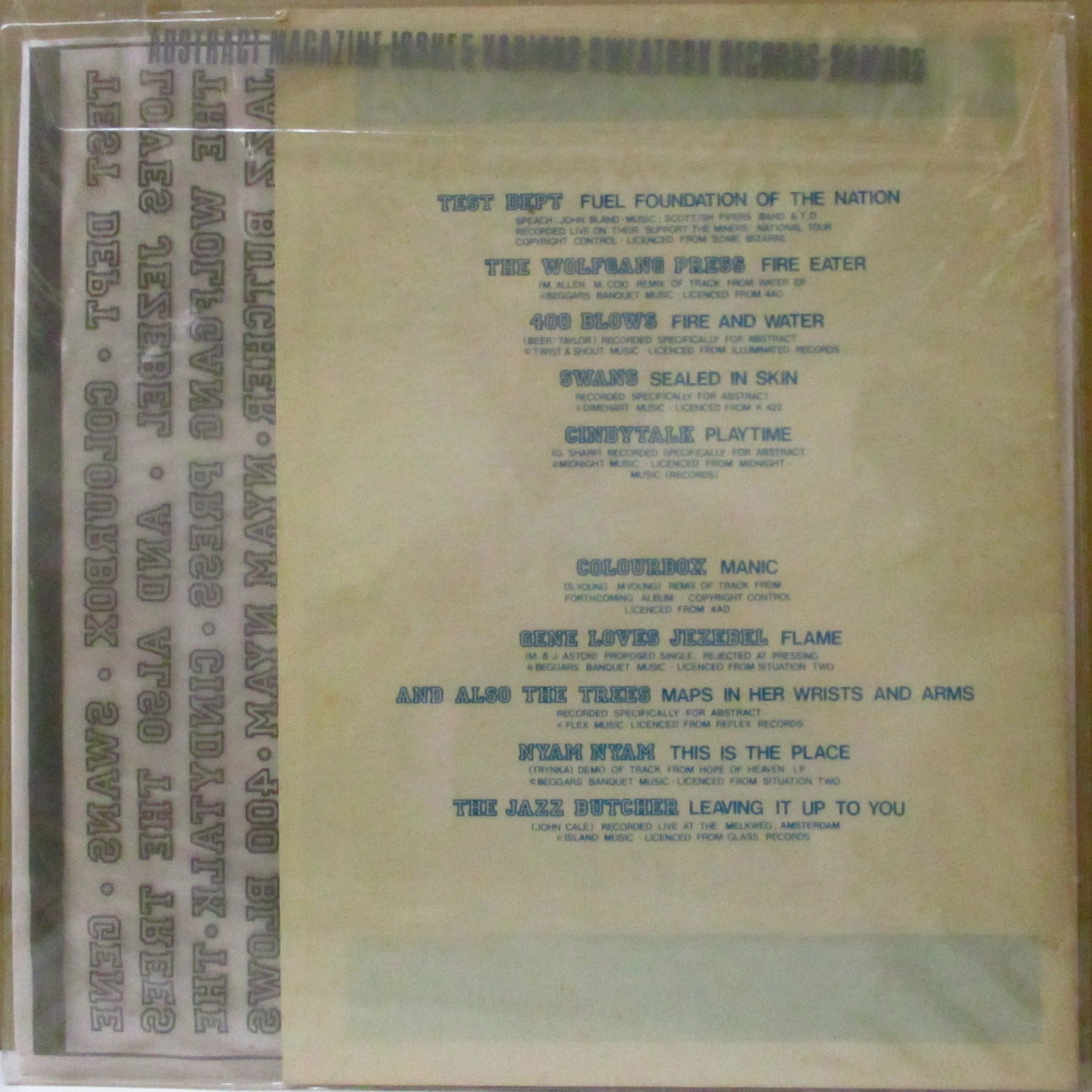 V.A. ('80s US・オルタナ/インダストリアル・コンピ)  - Abstract Magazine Issue 5 (UK オリジナル LP+雑誌, プリント入りPVC) '85年コンピLP付き音楽雑誌