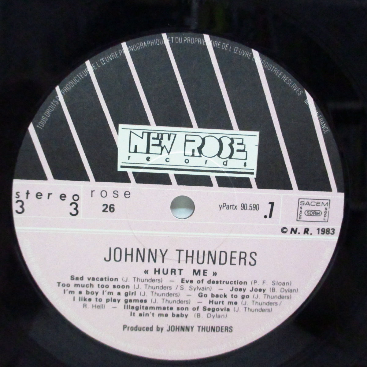 JOHNNY THUNDERS (ジョニー・サンダース)  - Hurt Me (France オリジナル「黒・ピンクラベ」LP+インナー/初回ざら紙ジャケ)