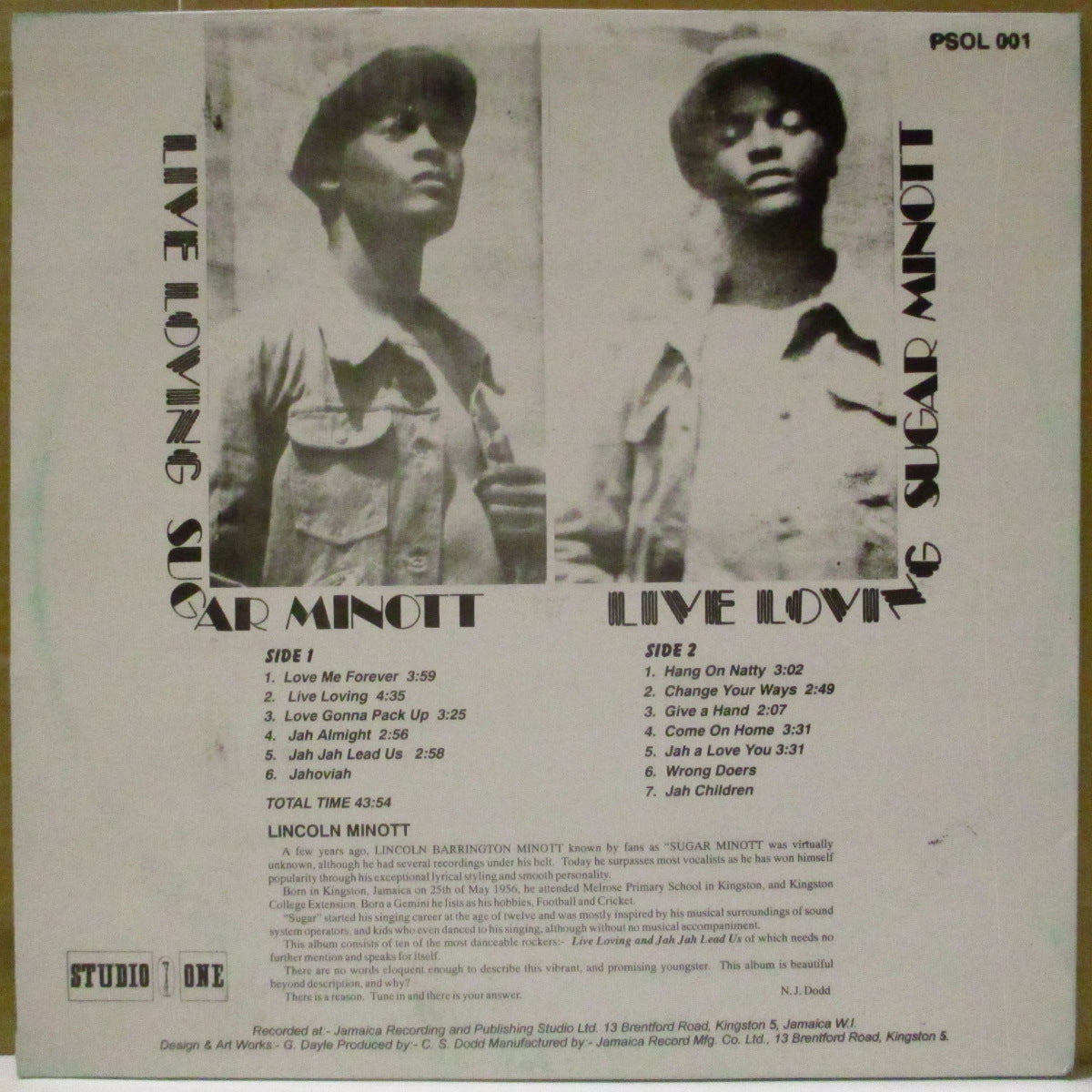 SUGAR MINOTT (シュガー・マイノット)  - Live Loving (US '90s 再発13曲入り「白ラベ」 LP/「13曲表記A1曲名ミスプリント」光沢緑ジャケ)