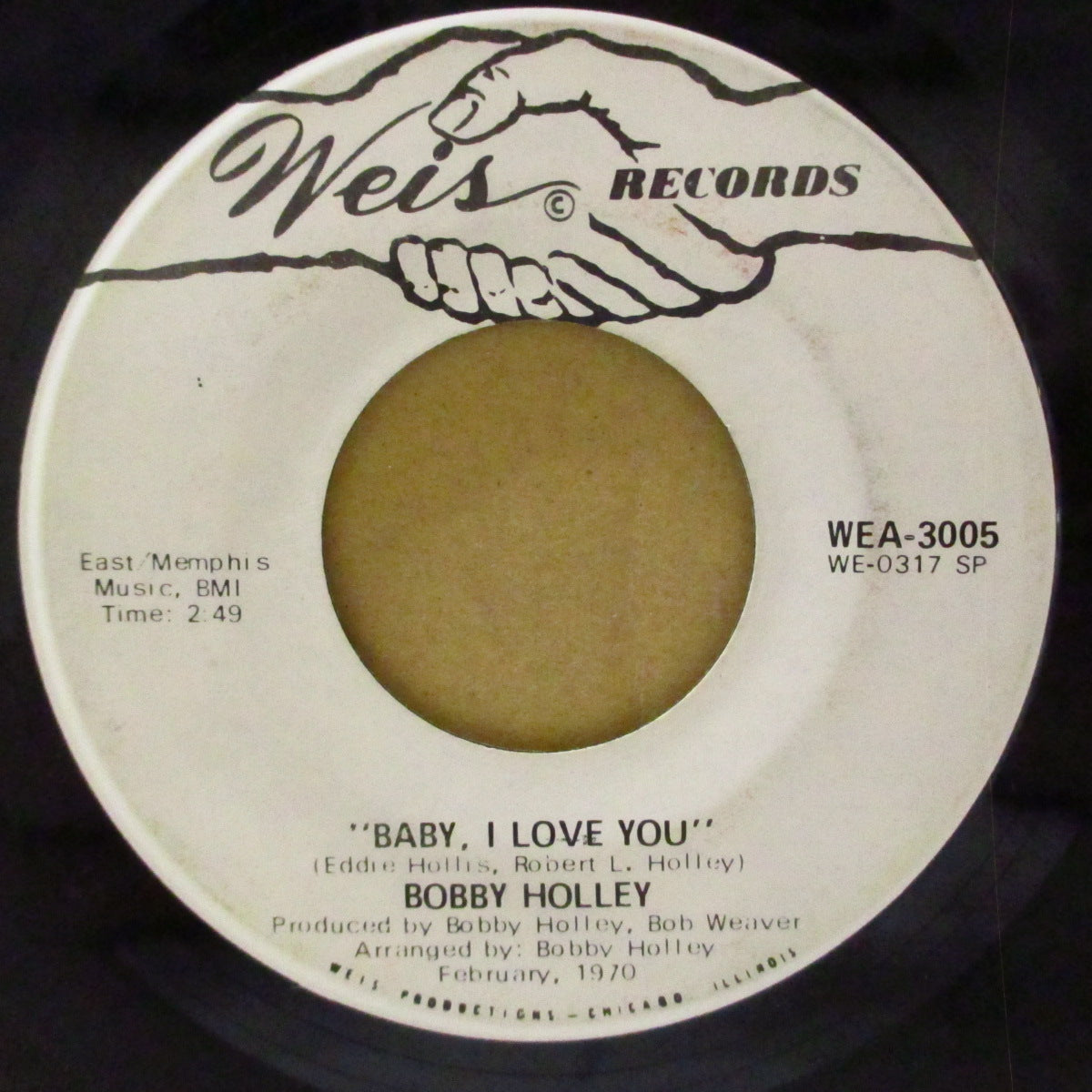 BOBBY HOLLEY (ボビー・ホリー)  - Moving Dancer / Baby, I Love You (US '70 プロモ白黒ラベ 7インチ)ファンキー・ブガルー・ノーザン！