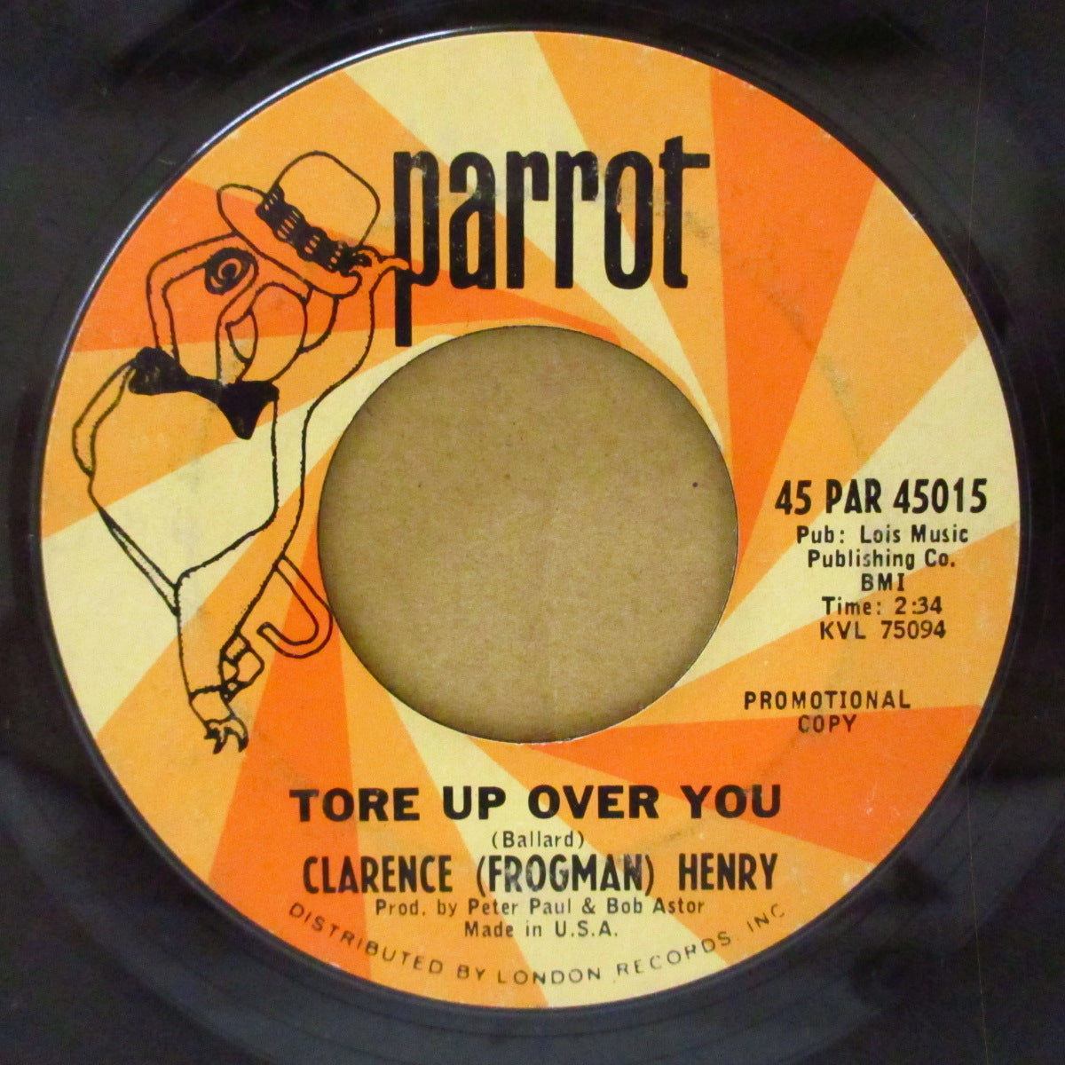 CLARENCE HENRY (クラレンス・"フロッグマン"・ヘンリー)  - Tore Up Over You (US '65 プロモ・オレンジ・ラベ インチ)TWISTIN'ノーザン・カバー！