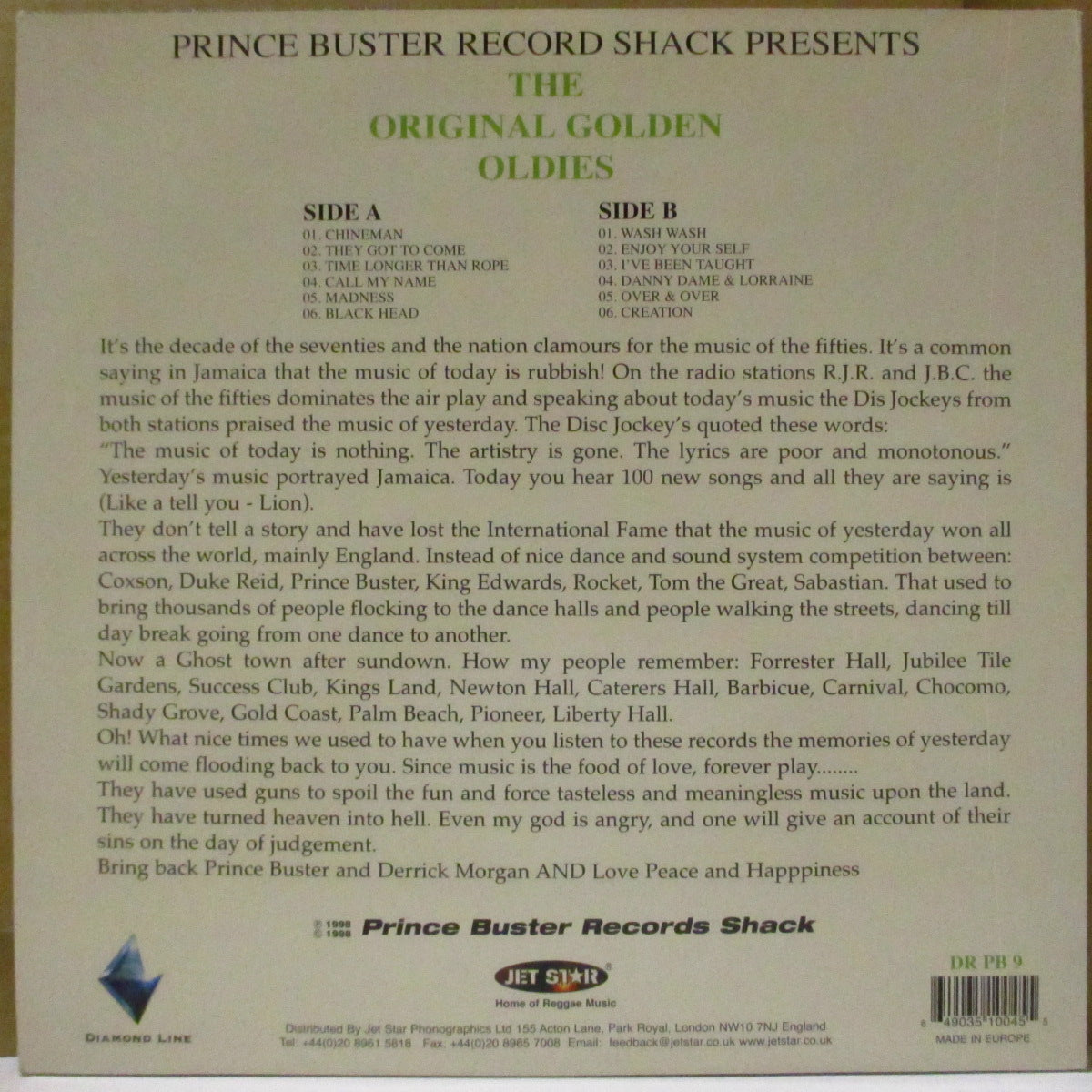 PRINCE BUSTER (プリンス・バスター)  - The Original Golden Oldies Vol. 1 (UK '98 再発 LP/「裏面曲リスト・ミスプリント」光沢青&緑ジャケ) '67年初期ベストアルバム