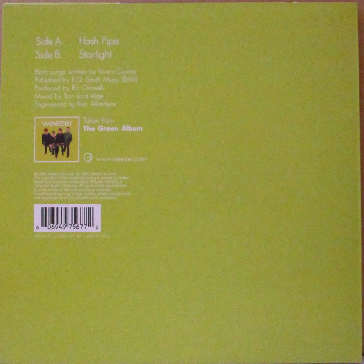 WEEZER (ウィーザー)  - Hash Pipe (UK '01 初回限定「グリーンヴァイナル」 7インチ+レアステッカー付きミスプリント光沢固紙ジャケ)