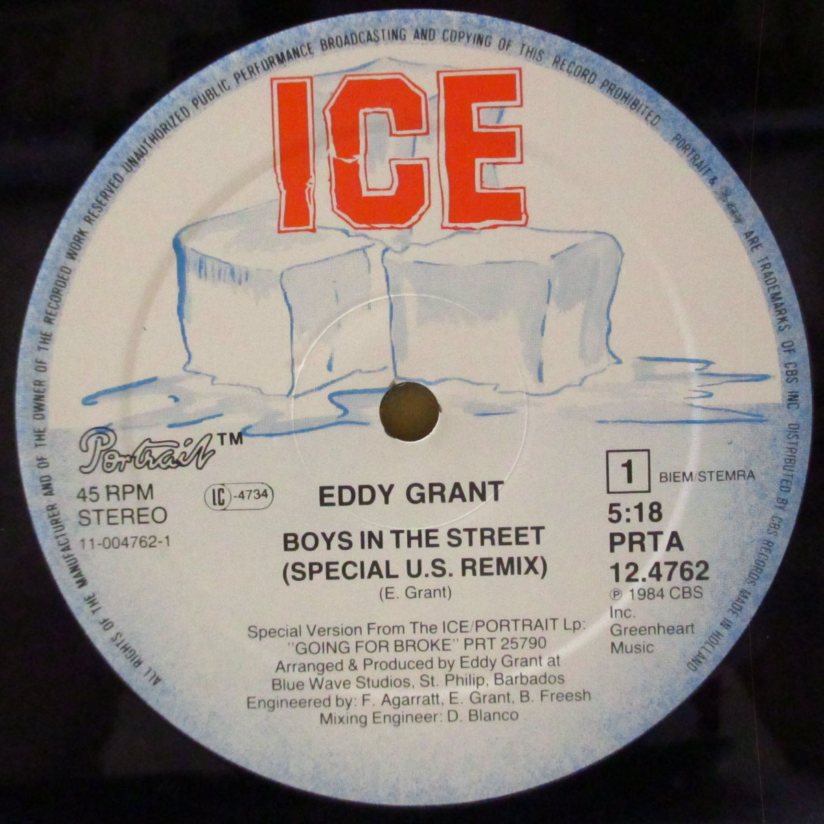 EDDY GRANT (エディ・グラント)  - Boys In The Street +2 (Dutch '84 オリジナル3曲入り 12インチ)