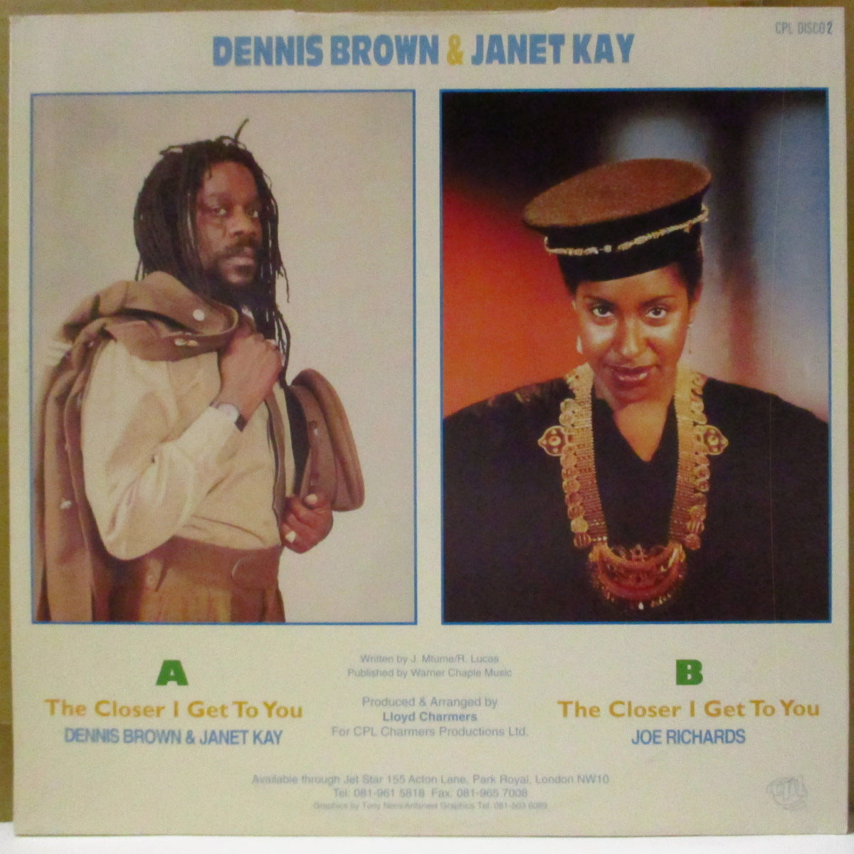 DENNIS BROWN & JANET KAY (デニス・ブラウン・アンド・ジャネット・ケイ)  - The Closer I Get To You (UK '93 テストプレス「無地白ラベ」 12インチ/光沢白ジャケ)