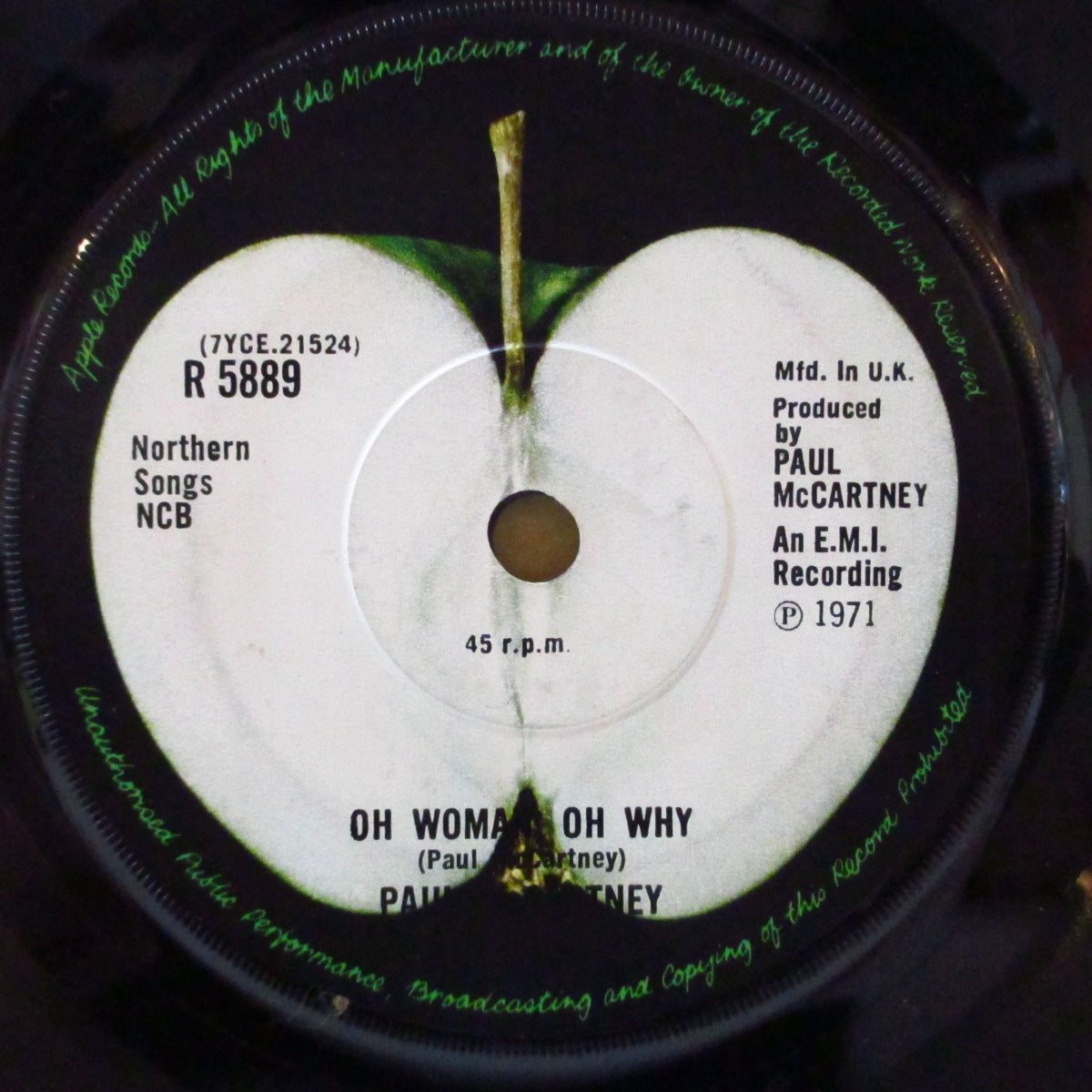 PAUL McCARTNEY (ポール・マッカートニー)  - Another Day (UK '71 オリジナル「Copyright also claimed by maclenクレジット無し・フラットセンター」7インチ+アップルダイカット黒スリーブ)