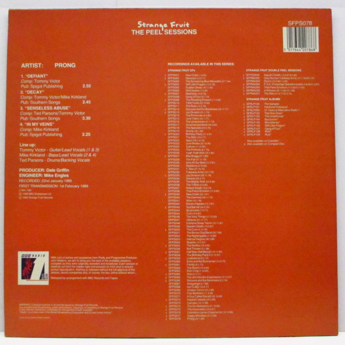 PRONG (プロング)  - The Peel Sessions (UK '90 オリジナル 4曲入り 12")