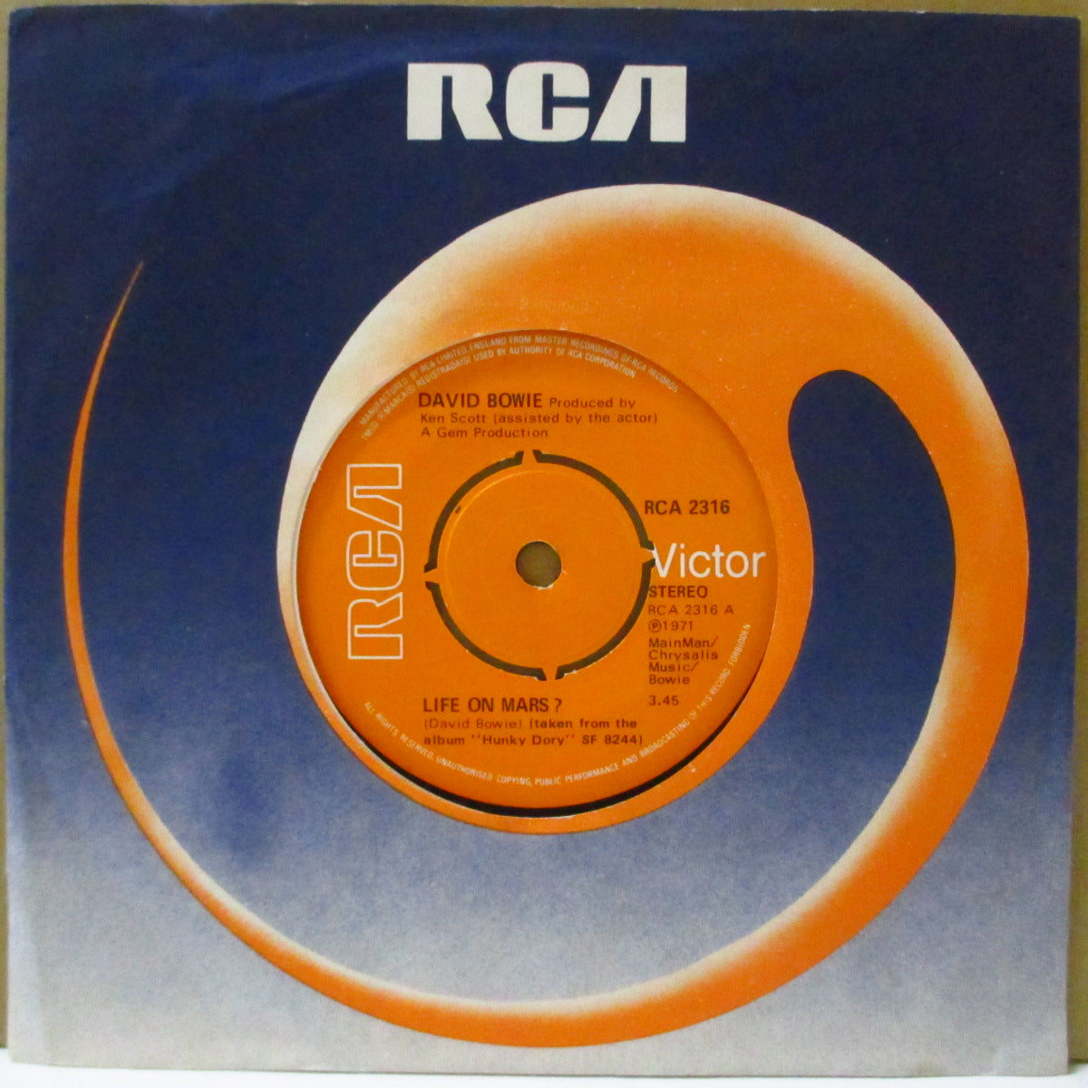 DAVID BOWIE (デヴィッド・ボウイ)  - Life On Mars? (UK '73 オリジナル「Mainman/Chrysalis 出版ラベ・ラウンドセンター」 7インチ+カンパニースリーブ)