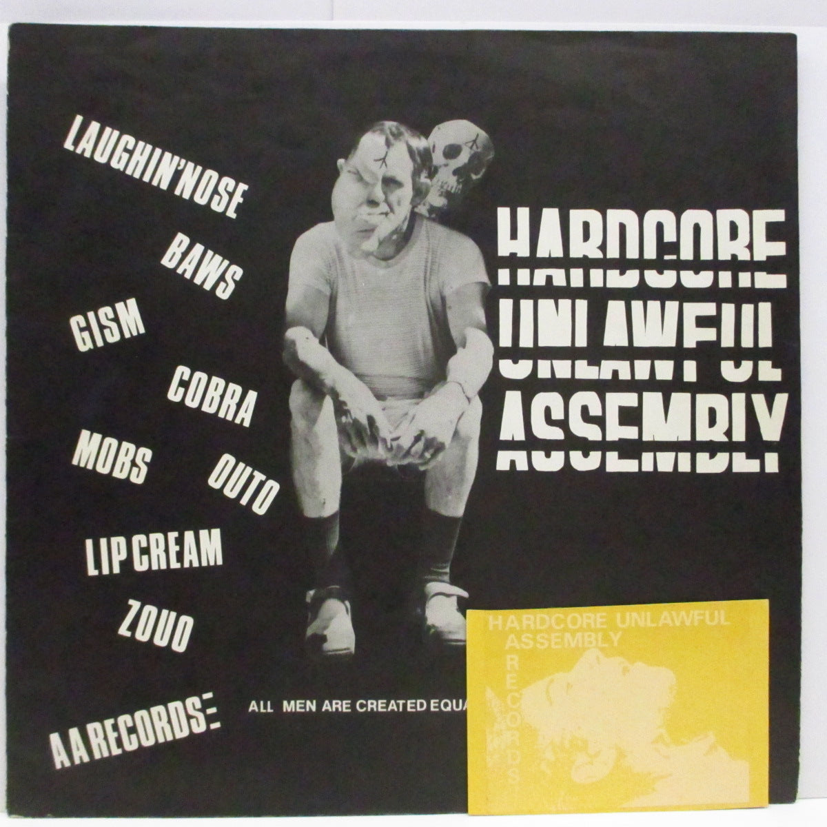 V.A. ('84 日本ハードコア・コンピ)  - ハードコア不法集会 : Hardcore Unlawful Assembly (Japan '84 オリジナル LP/ポスタージャケ）レア！「初回特典ステッカー」＆「AA News」付き！