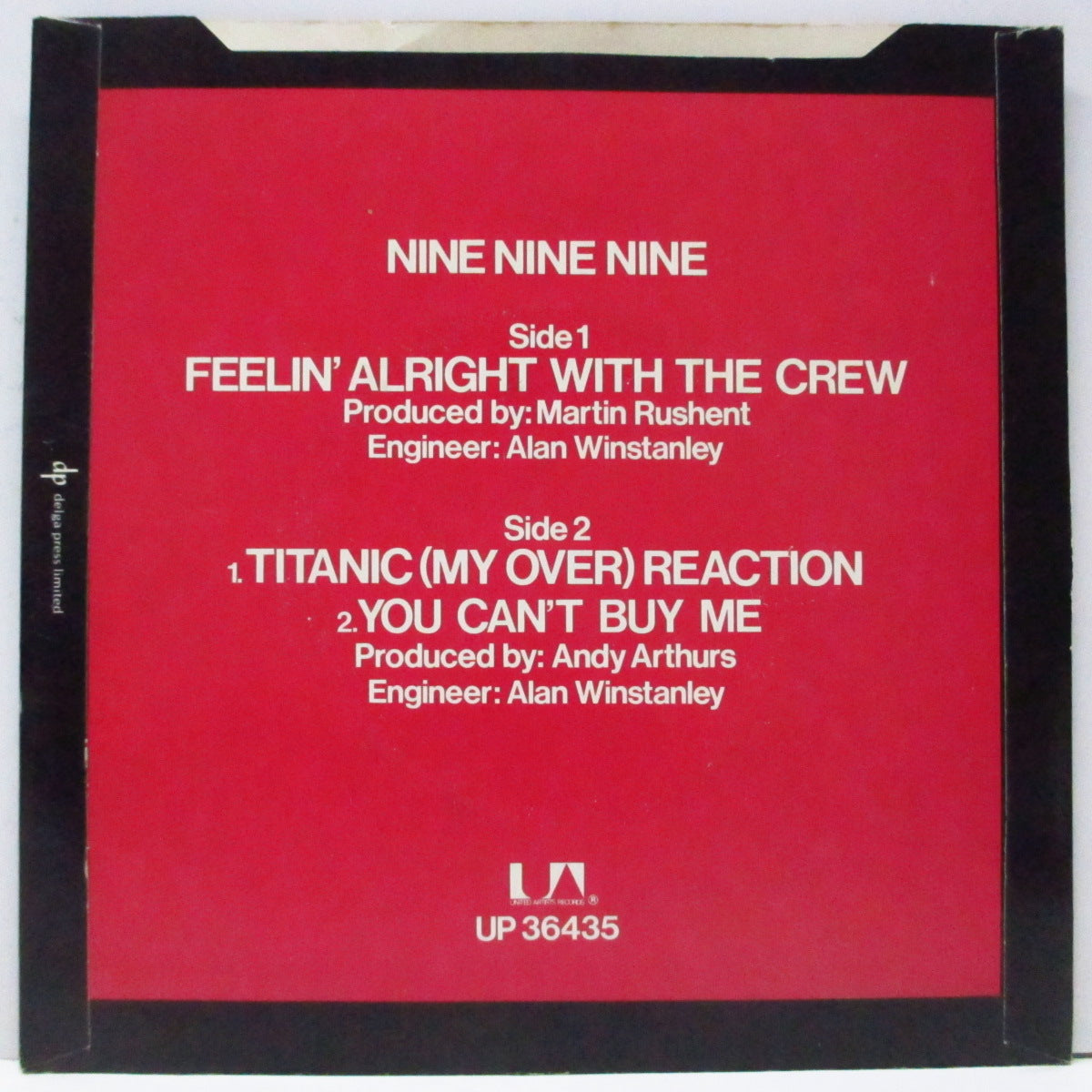 999 (ナイン・ナイン・ナイン)  - Feelin' Alright With The Crew +2 (UK オリジナル「ラウンドセンター」7"/光沢固紙折り返しジャケ)