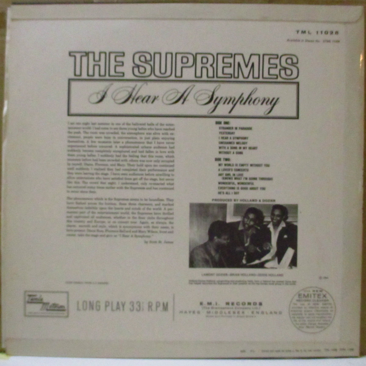 SUPREMES (シュプリームス)  - I Hear A Symphony (UK '66 初回「All Rights リム・マット黒ラベ」オリジナル・モノラル LP/表面コーティング3面折り返しジャケ)近年稀な美品！