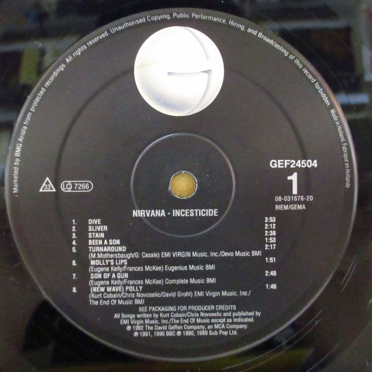 NIRVANA (ニルヴァーナ)  - Incesticide (EU オリジナル「GEFFEN RECORDS表記無しラベ」 LP+インナー/レアステッカー付ジャケ) '92年レアトラック・コンピレーション