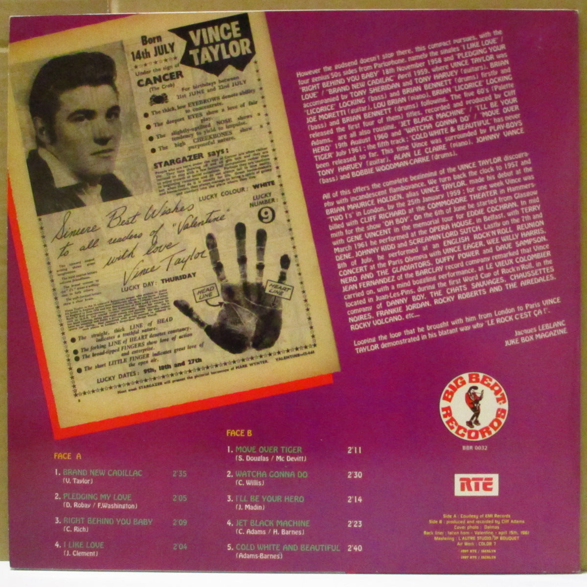 VINCE TAYLOR (ヴィンス・テイラー)  - The Early Sides (フランス '97 オリジナル・モノラル 10インチ LP)デビュー初期ベスト！