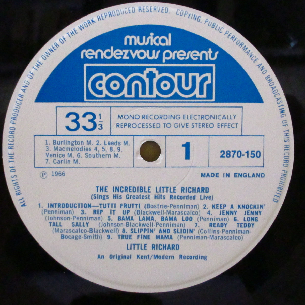 LITTLE RICHARD (リトル・リチャード)  - The Incredible Little Richard Sings His Greatest Hits Recorded Live (UK 70's 再発ステレオLP/両面コーティング・ジャケ)'65〜'66年米ライブ14曲！