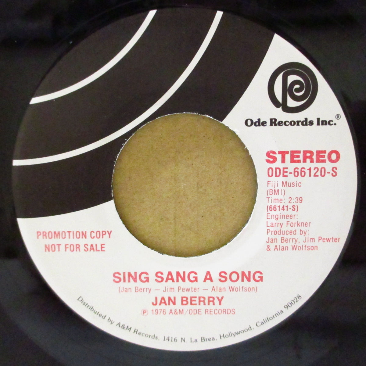 JAN BERRY (ジャン・ベリー)  - Sing Sang A Song (US '76 プロモ両面同曲 7インチ+カンパニースリーブ)ジャン＆ディーンのジャン、ソロ。