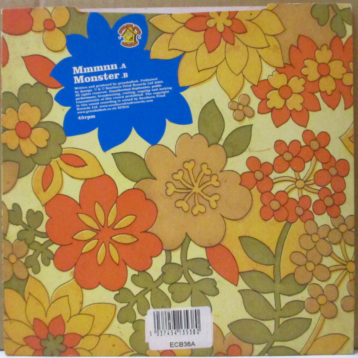 GRANDADBOB (グランダッドボブ)  - Mmmnn (UK '03 限定「クリアオレンジヴァイナル」 7インチ+ナンバリング入りざら紙ジャケ, 固紙インサート)