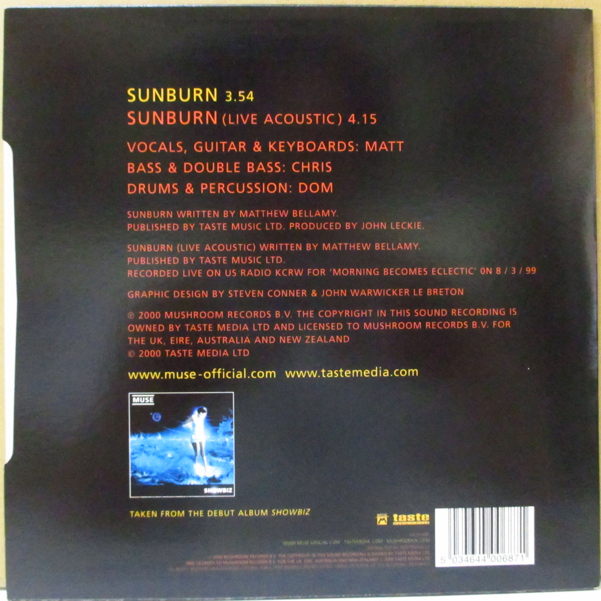 MUSE (ミューズ)  - Sunburn (UK '00 限定「クリアヴァイナル」 7インチ+レアステッカー付き光沢固紙ジャケ)