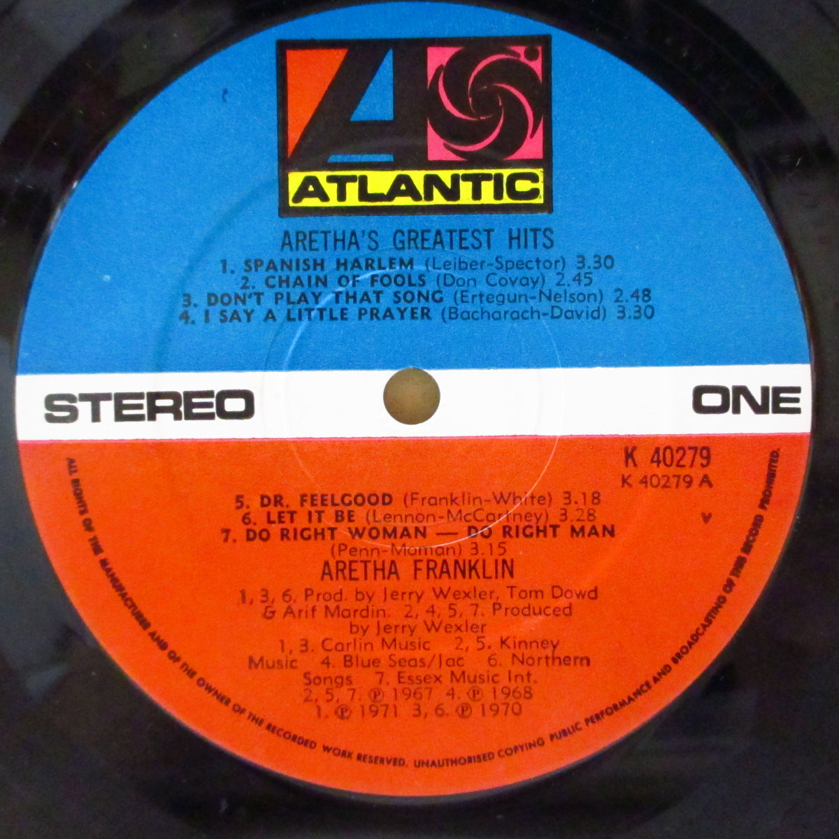 ARETHA FRANKLIN (アレサ・フランクリン)  - Aretha's Greatest Hits (UK '73 初回再発「ワーナーロゴなし、青：オレンジ・ラベ」ステレオLP ) ベスト14曲！