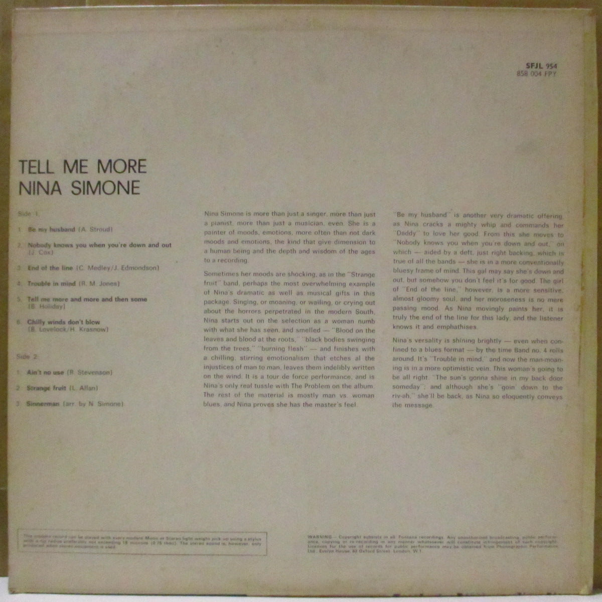 NINA SIMONE (ニーナ・シモン)  - Tell Me More [Pastel Blues] (UK '67 再発ステレオLP)「Pastel Blues」の別題、別ジャケデザイン英再発
