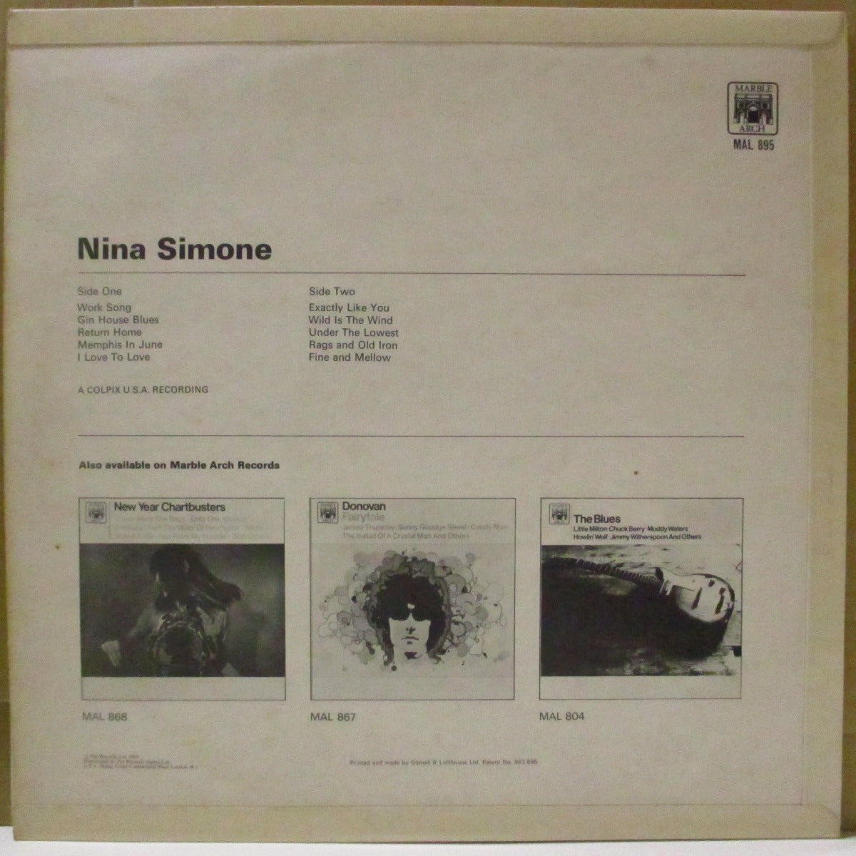 NINA SIMONE (ニーナ・シモン)  - Nina Simone (UK '69 オリジナル・モノラル LP/表面コーティング折り返しジャケ) '59〜'63年Colpix社期の英国独自コンピ
