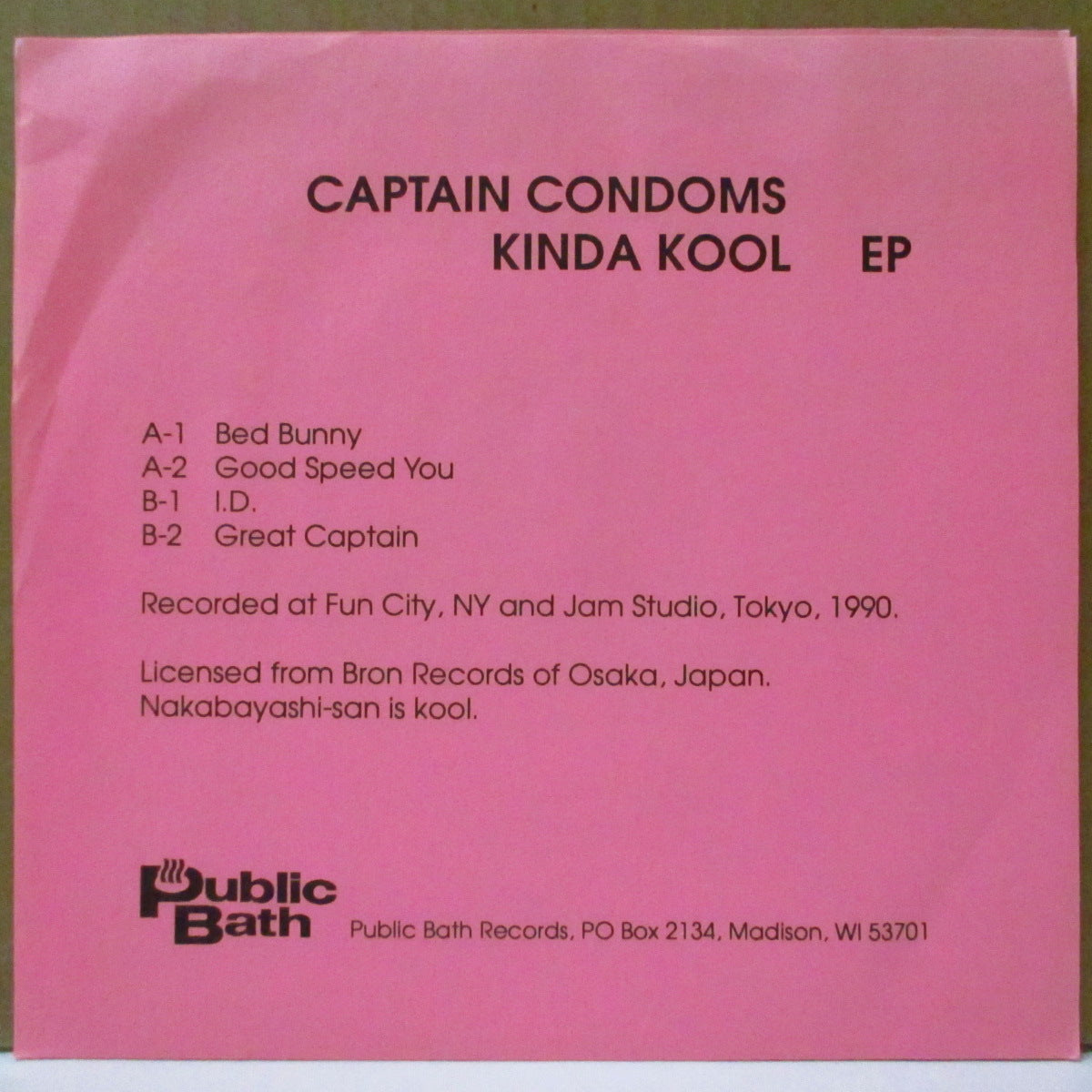 CAPTAIN CONDOMS (キャプテン・コンドームス)  - Kinda Kool EP (US 限定 7インチ+マットソフト紙ジャケ, ナンバリング入りソフト紙インサート)