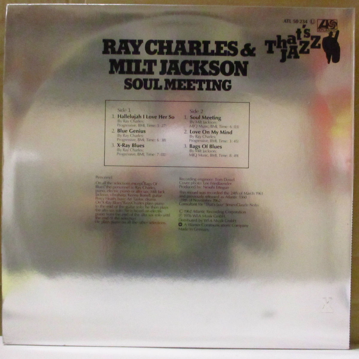 RAY CHARLES & MILT JACKSON (レイ・チャールズ & ミルト・ジャクソン)  - Soul Meeting (ドイツ '76 再発ステレオ LP/窓くりぬきの光沢見開き銀色ジャケ) '58年録音共演アルバム！