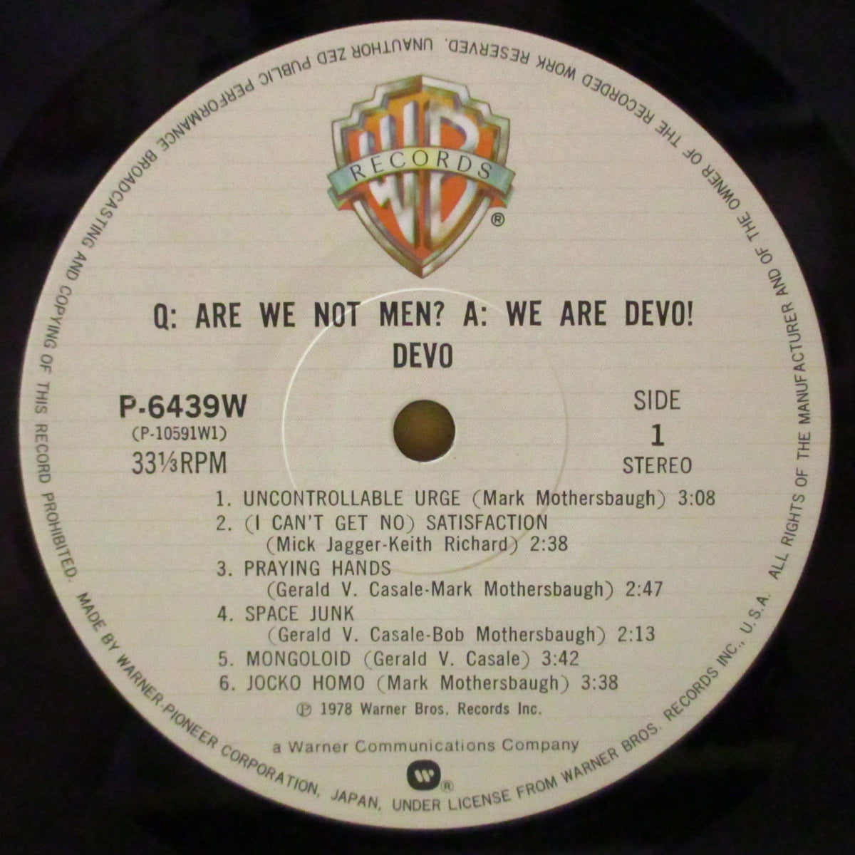 DEVO (ディーヴォ)  - 頽廃的美学論 - Q: Are We Not Men? A: We Are Devo! (Japan '80 再発 LP+インサート/帯欠) '78年1stアルバム