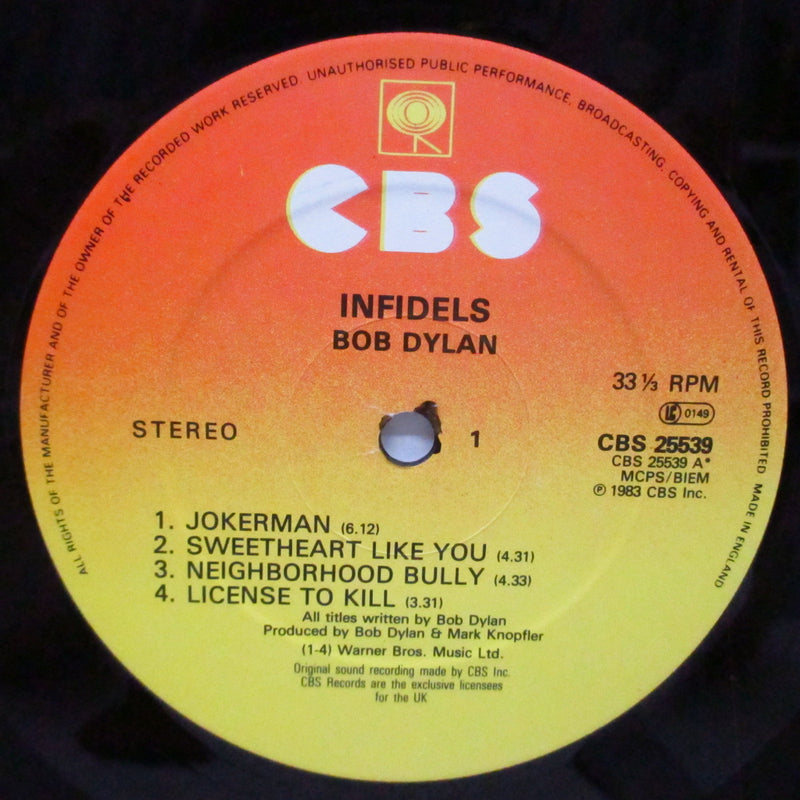 BOB DYLAN (ボブ・ディラン)  - Infidels (UK オリジナル「オレンジ/イエロー」ラベ LP+インナー/光沢ジャケ)