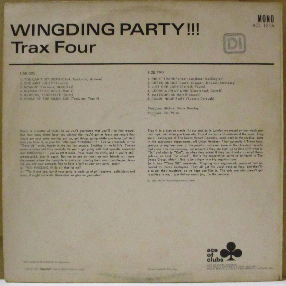 TRAX FOUR (トラックス・フォー)  - Wingding Party !!! (UK '66 オリジナル・モノラル LP/表面コーティング・ジャケ) ハモンド入MODノーザン・カバーアルバム！