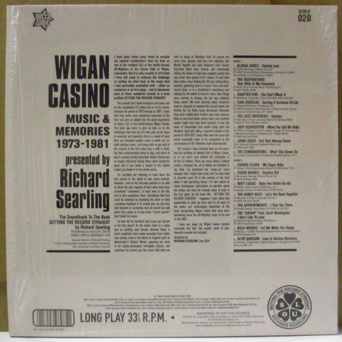 V.A. (Outta Sight社監修のシリーズ・ノーザン・コンピ)  - Richard Searling's Music & Memories From Wigan Casino (UK '18 オリジナル限定 LP)ノーザン・ソウル・シーン本の出版記念作