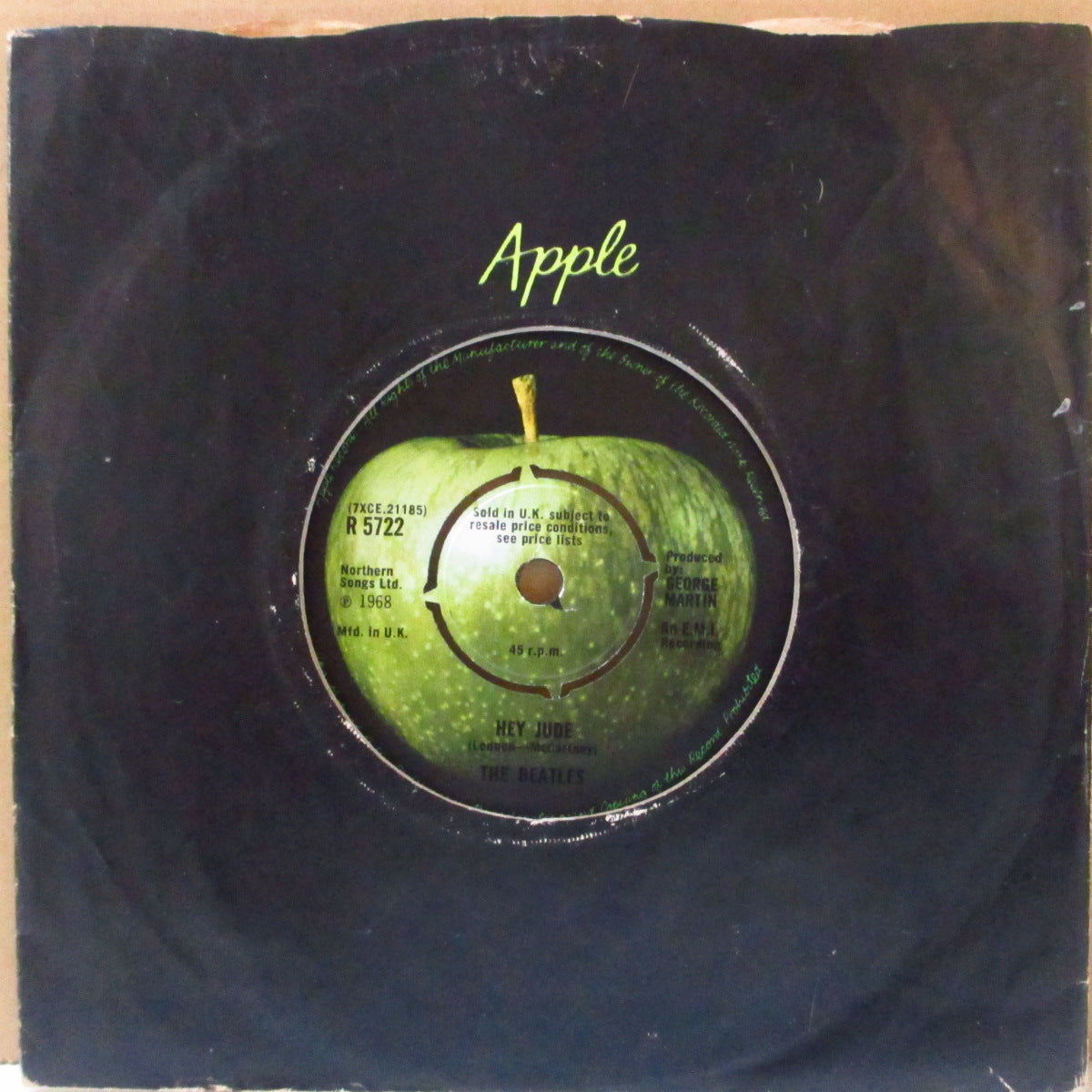 BEATLES (ビートルズ)  - Hey Jude (UK '68 オリジナル「ダークアップル紙ラベ・4ポイントラウンドセンター」 7インチ+アップル黒ダイカットスリーブ)