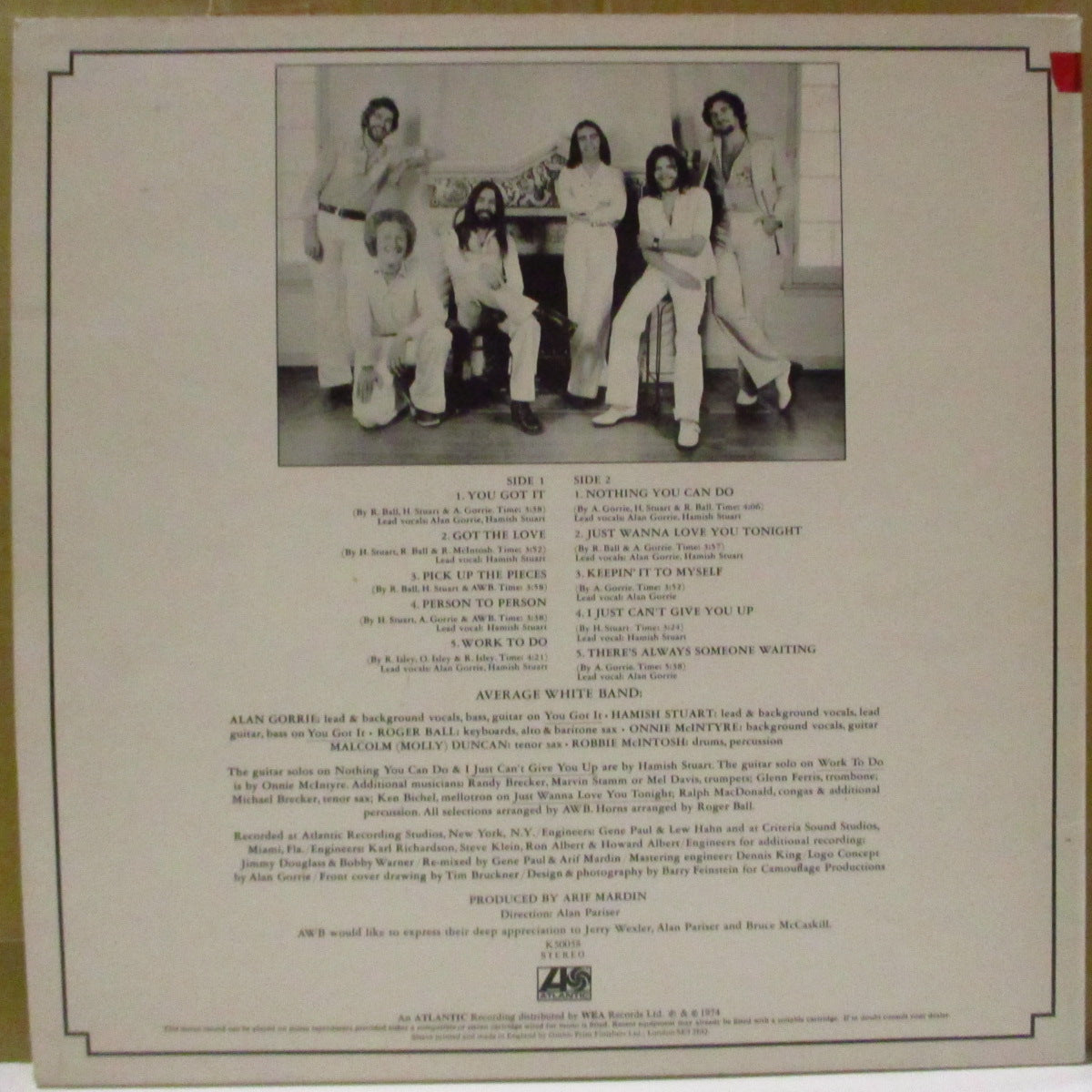 AVERAGE WHITE BAND (アヴェレイジ・ホワイト・バンド)  - Awb (UK 70's 再発「ワーナーロゴ入りラベ」ステレオ LP+インナー)。大ヒット「Pick Up The Pieces」収録名作セカンド・アルバム！