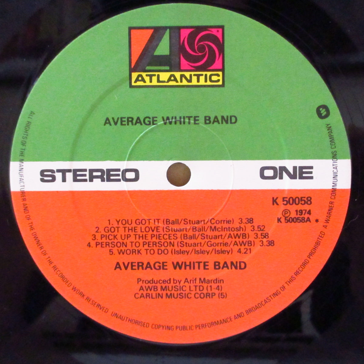 AVERAGE WHITE BAND (アヴェレイジ・ホワイト・バンド)  - Awb (UK 70's 再発「ワーナーロゴ入りラベ」ステレオ LP+インナー)。大ヒット「Pick Up The Pieces」収録名作セカンド・アルバム！