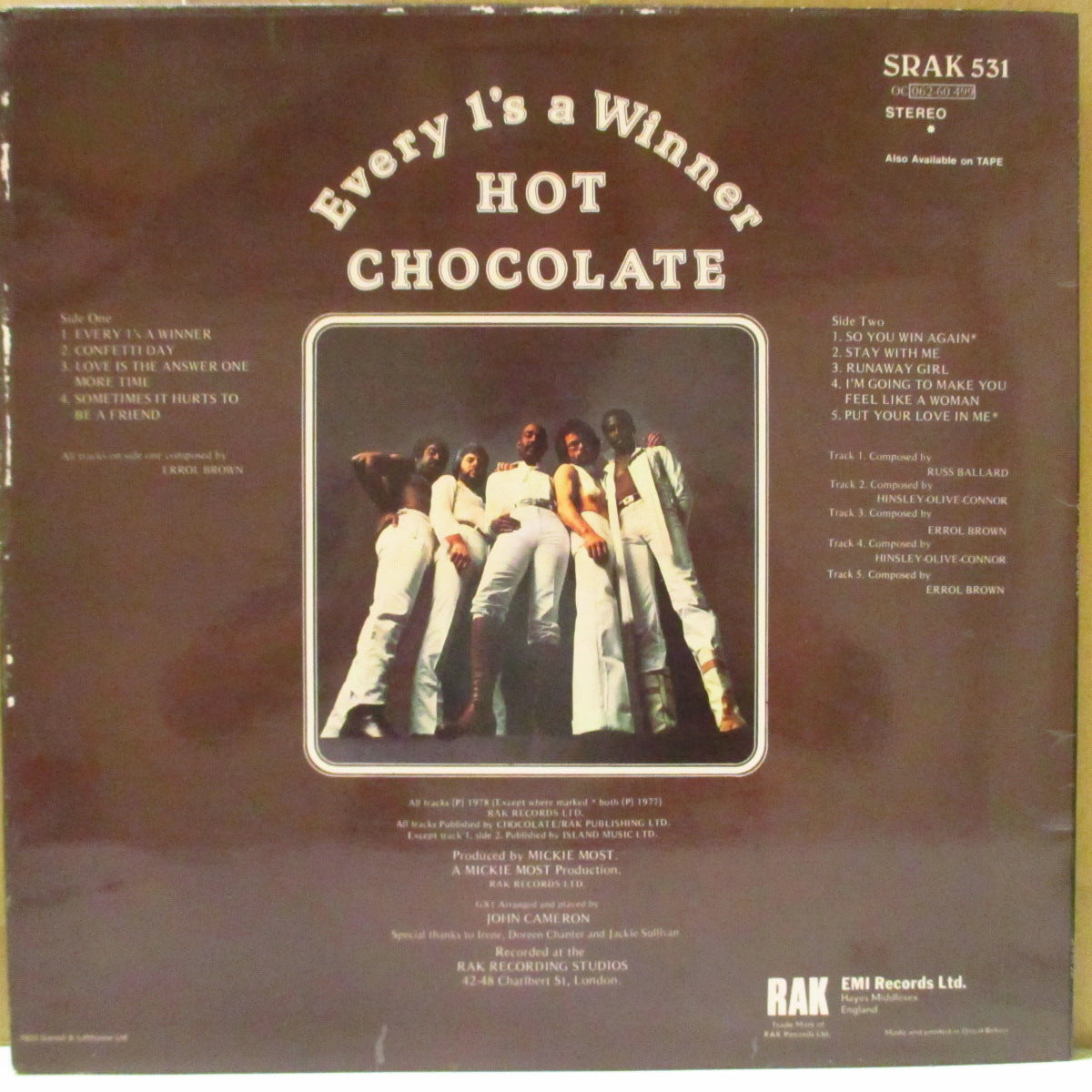 HOT CHOCOLATE (ホット・チョコレート)  - Every 1's A Winner (UK '78 オリジナル・ステレオ LP/両面コーティング・ジャケ)名作4作目アルバム！
