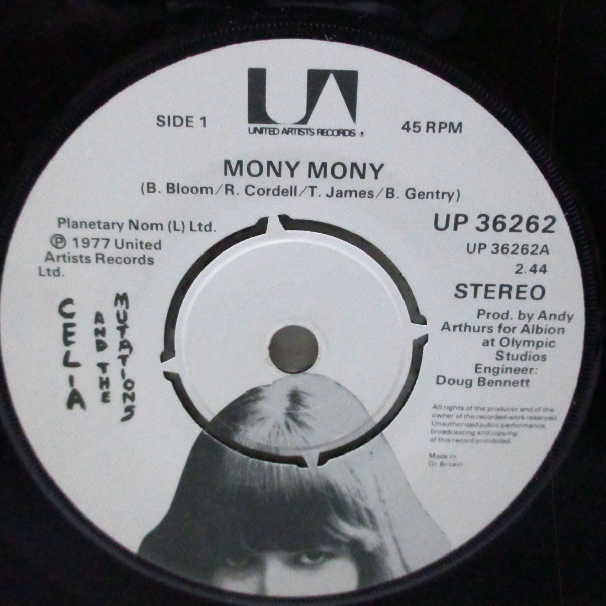 CELIA AND THE MUTATIONS (セリア & ミューテーションズ)  - Money Money (UK オリジナル 「ラウンドセンター」7"/光沢固紙折り返しジャケ) バックはストラングラーズ !