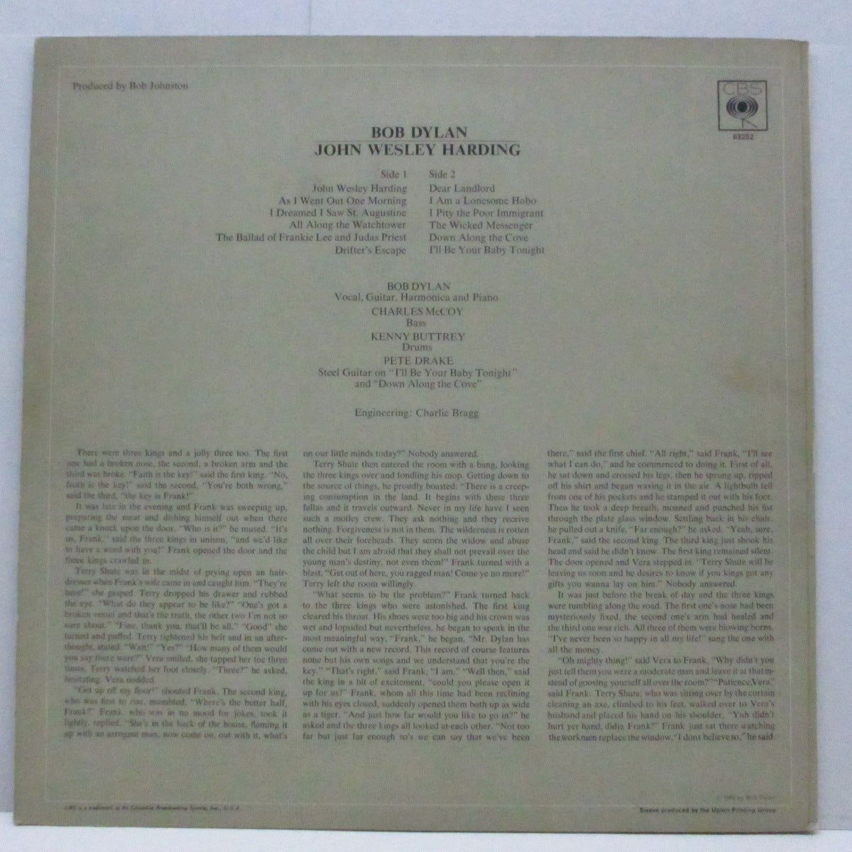 BOB DYLAN (ボブ・ディラン)  - John Wesley Harding (UK オリジナル「モノラル」LP/表面コーティングジャケ)