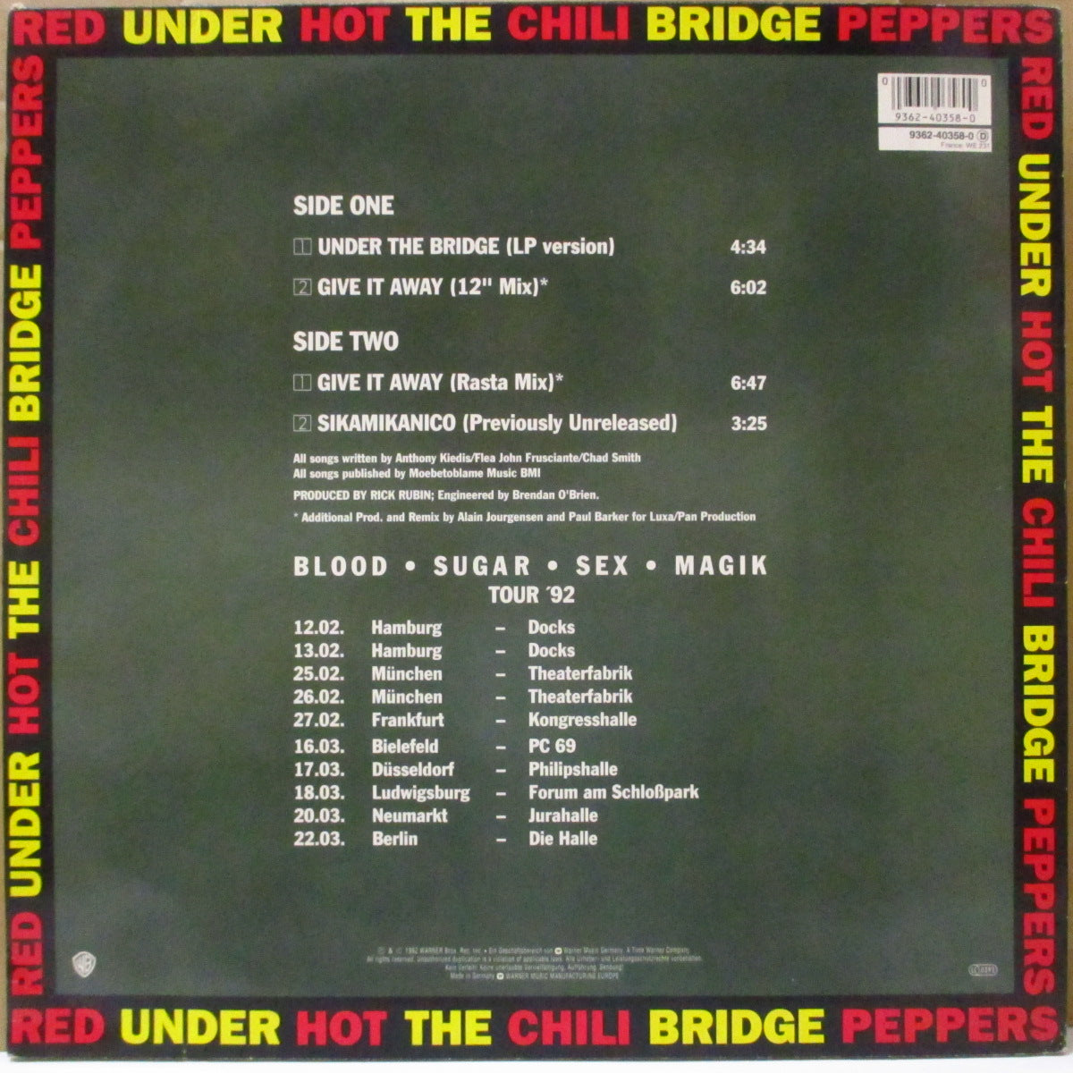 RED HOT CHILI PEPPERS (レッド・ホット・チリ・ペッパーズ)  - Under The Bridge +3 (German オリジナル 12インチ)