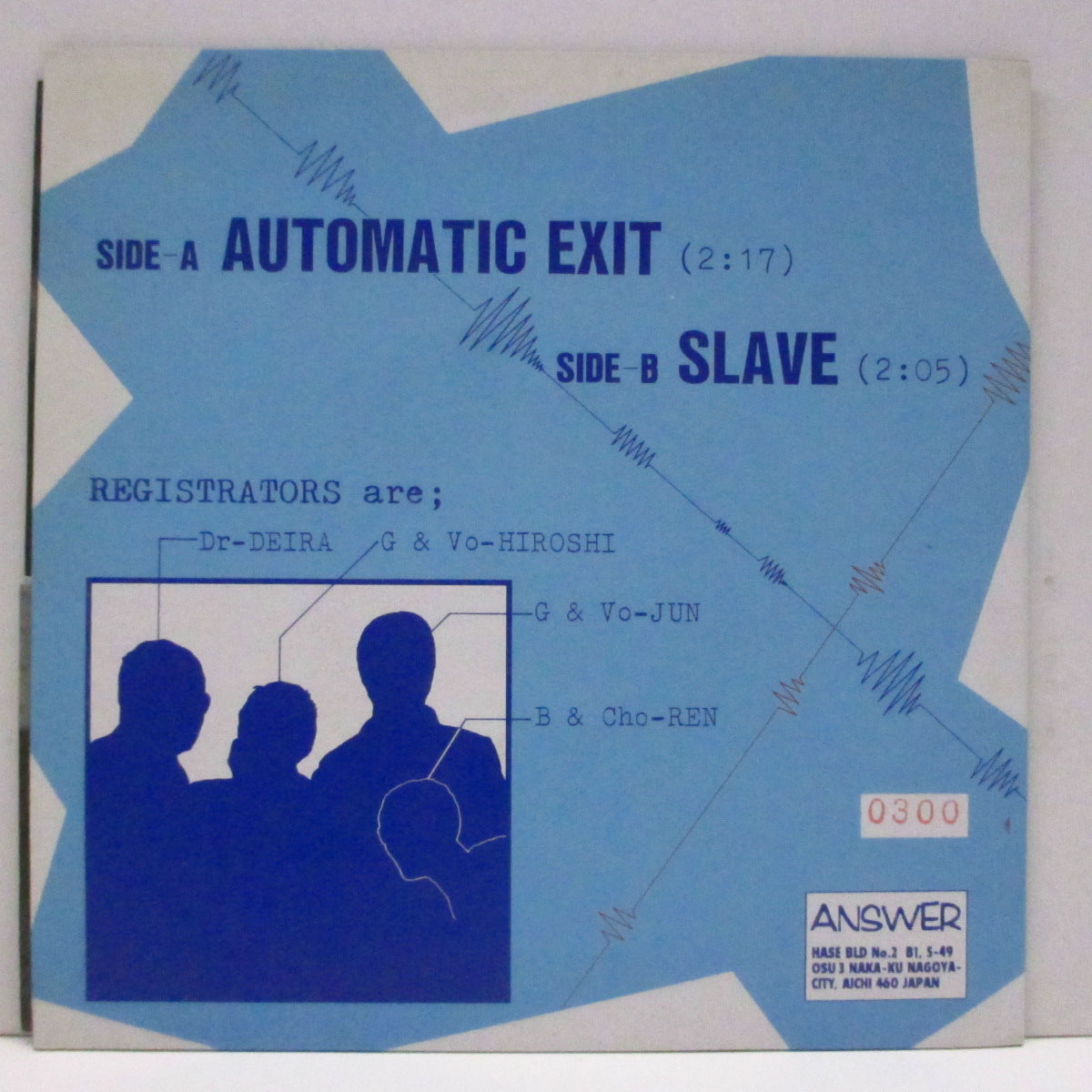 REGISTRATORS (レジストレーターズ)  - Automatic Exit (Japan '97 限定「2曲入青盤」 7"+ポスター/「ナンバリング入り」光沢固紙ジャケ)