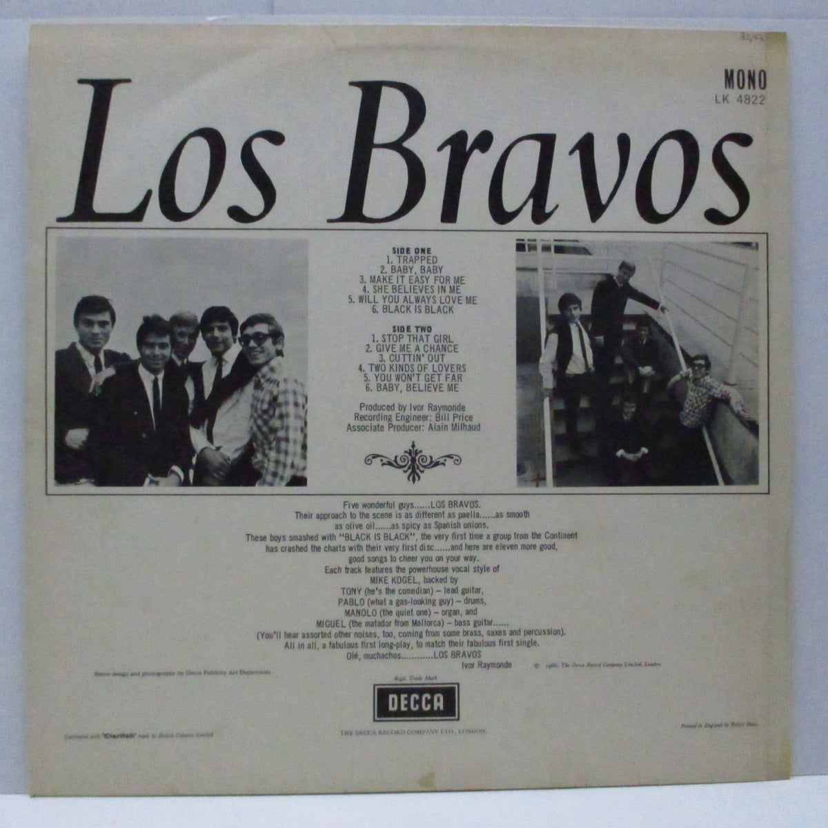 LOS BRAVOS (ロス・ブラボス)  - Black Is Black (UK オリジナル「モノラル」LP/C表面コーティングジャケ) スペインのビートグループ ! 