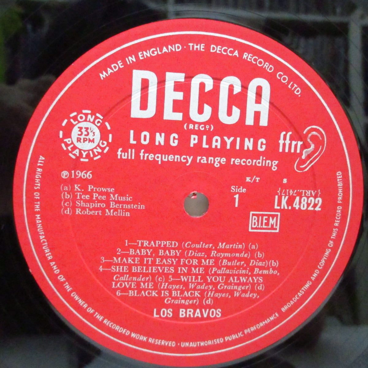 LOS BRAVOS (ロス・ブラボス)  - Black Is Black (UK オリジナル「モノラル」LP/C表面コーティングジャケ) スペインのビートグループ ! 