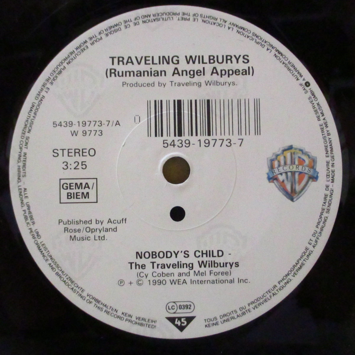 TRAVELING WILBURYS (トラヴェリング・ウィルベリーズ)  - Nobody's Child / Lumiera (EU '90 オリジナル「フラットセンター」7インチ+光沢ソフト紙ジャケ)