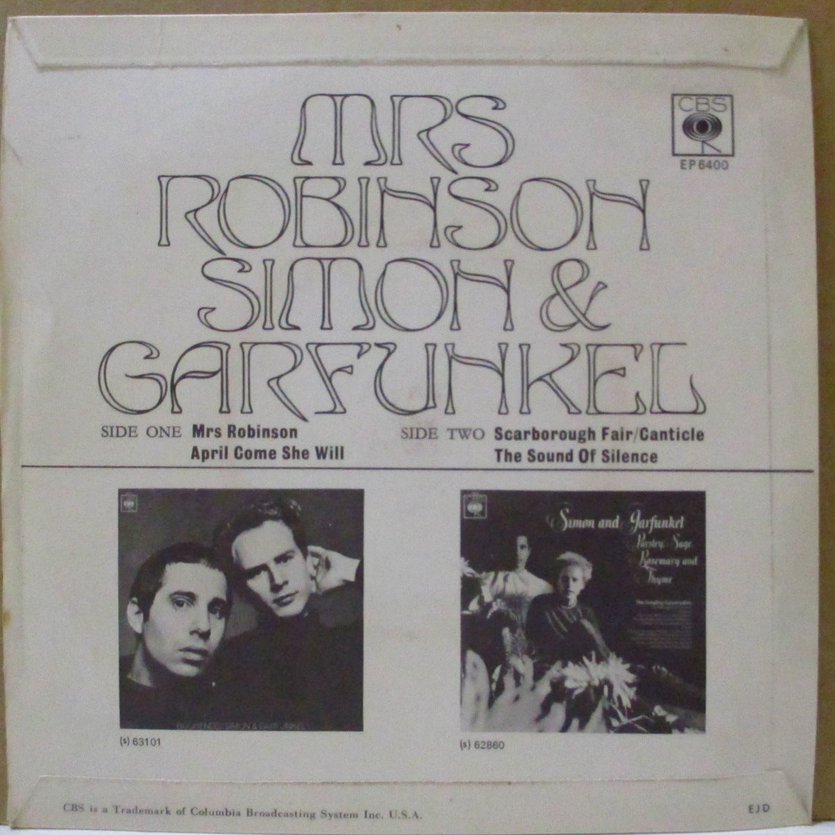 SIMON & GARFUNKEL (サイモン&ガーファンクル)  - Mrs. Robinson (UK '68 オリジナル「フラットセンター」4曲入り 7インチ+表面コーティングジャケ)