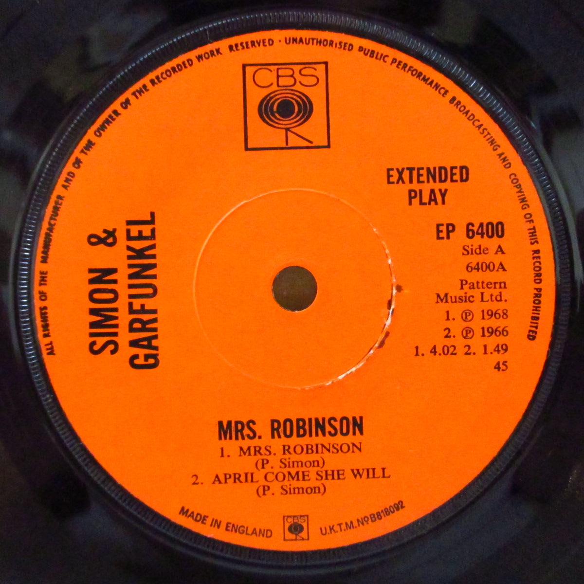 SIMON & GARFUNKEL (サイモン&ガーファンクル)  - Mrs. Robinson (UK '68 オリジナル「フラットセンター」4曲入り 7インチ+表面コーティングジャケ)