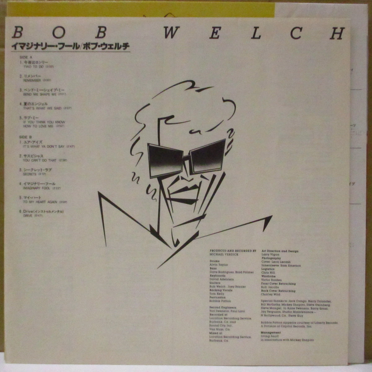 BOB WELCH (ボブ・ウェルチ)  - イマジナリー・フール - S.T. <5thアルバム> (Japan '81 オリジナル LP+帯, インサート)