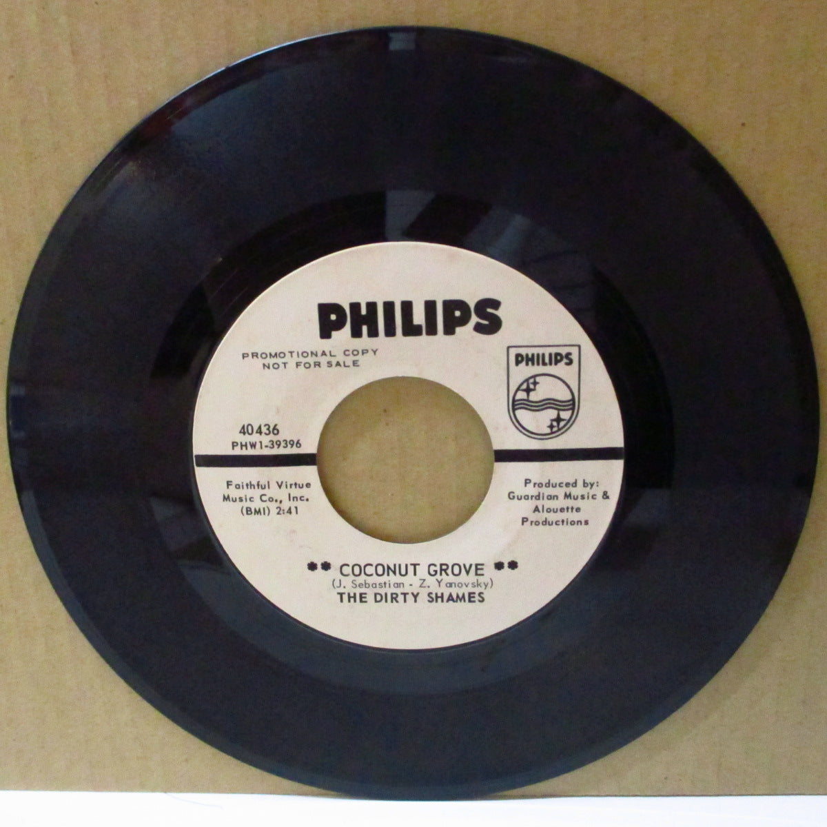 DIRTY SHAMES, THE (ザ・ダーティ・シェイムス)  - Coconut Grove (US '67 プロモ・白ラベ7インチ)ラヴィン・スプーンフル名曲の妙脱力ソフトポップ・カヴァ！