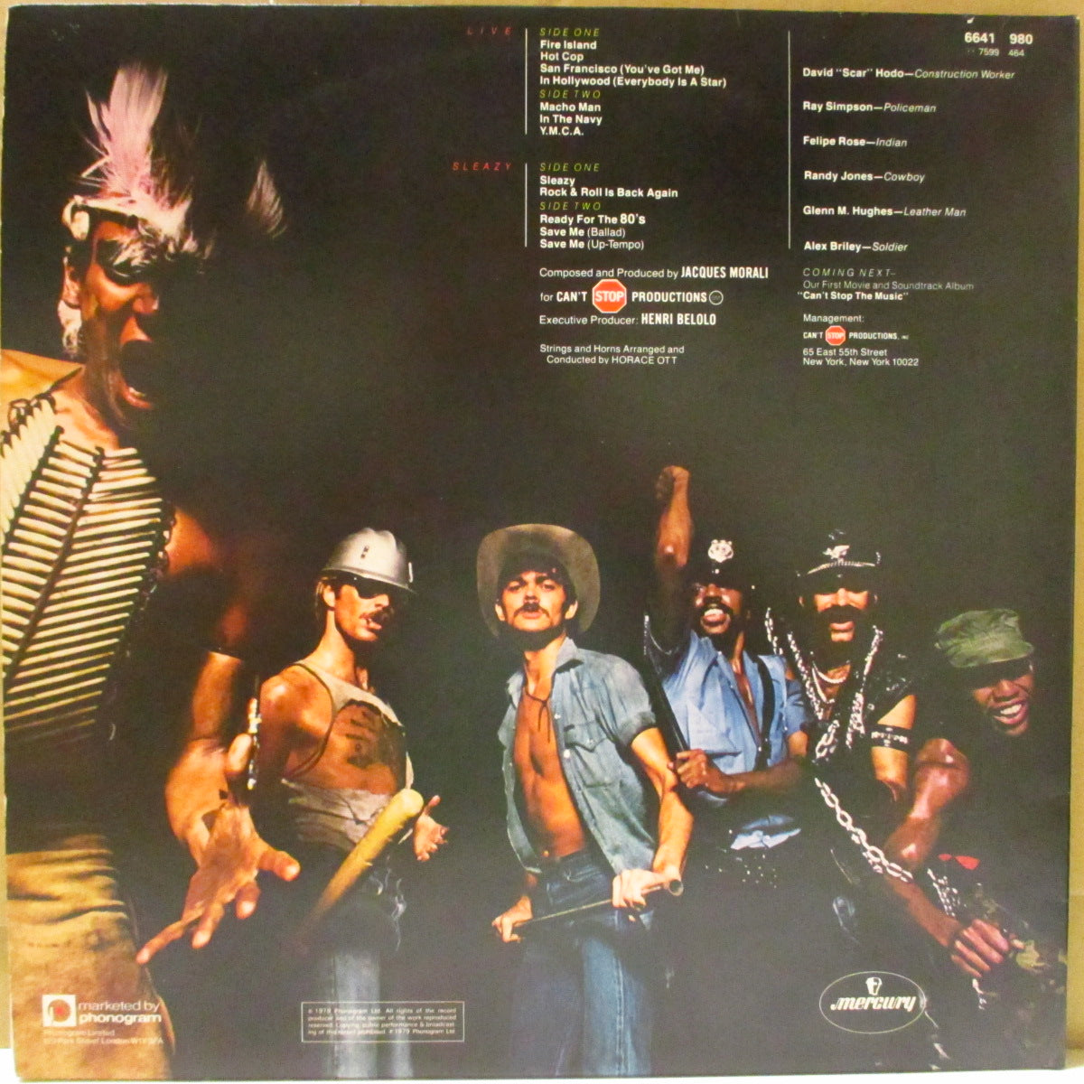 VILLAGE PEOPLE (ヴィレッジ・ピープル)  - Live And Sleazy (UK '79 オリジナル・ステレオ LPx2枚組/見開きジャケ)ライブ&スタジオ録音変則5作目アルバム。