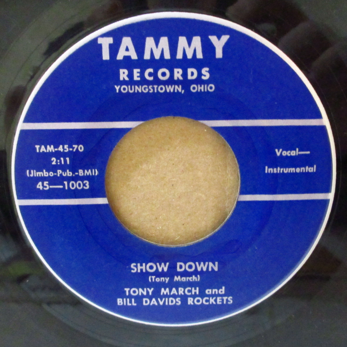 TONY MARCH & BILL DAVIS ROCKETS (トニー・マーチ &ビル・デイヴィス・ロケッツ)  - Show Down (US '58 セカンドプレス「ラベ周に銀線入りラベ」7インチ)ラスベガス・グラインド系ロッキン・ティティシェイク