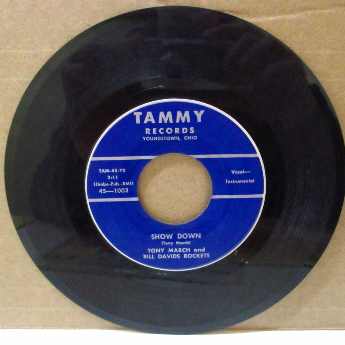 TONY MARCH & BILL DAVIS ROCKETS (トニー・マーチ &ビル・デイヴィス・ロケッツ)  - Show Down (US '58 セカンドプレス「ラベ周に銀線入りラベ」7インチ)ラスベガス・グラインド系ロッキン・ティティシェイク