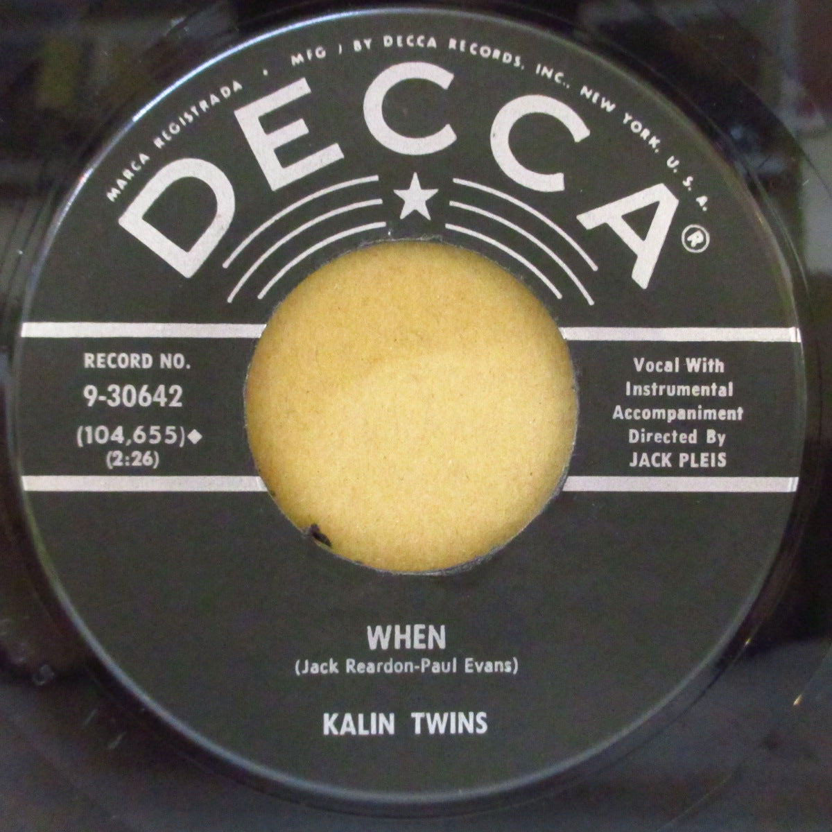 KALIN TWINS (カリン・ツインズ)  - When (US '58 セカンドプレス「 星ラベ」7インチ)全英1位の一発大ヒット