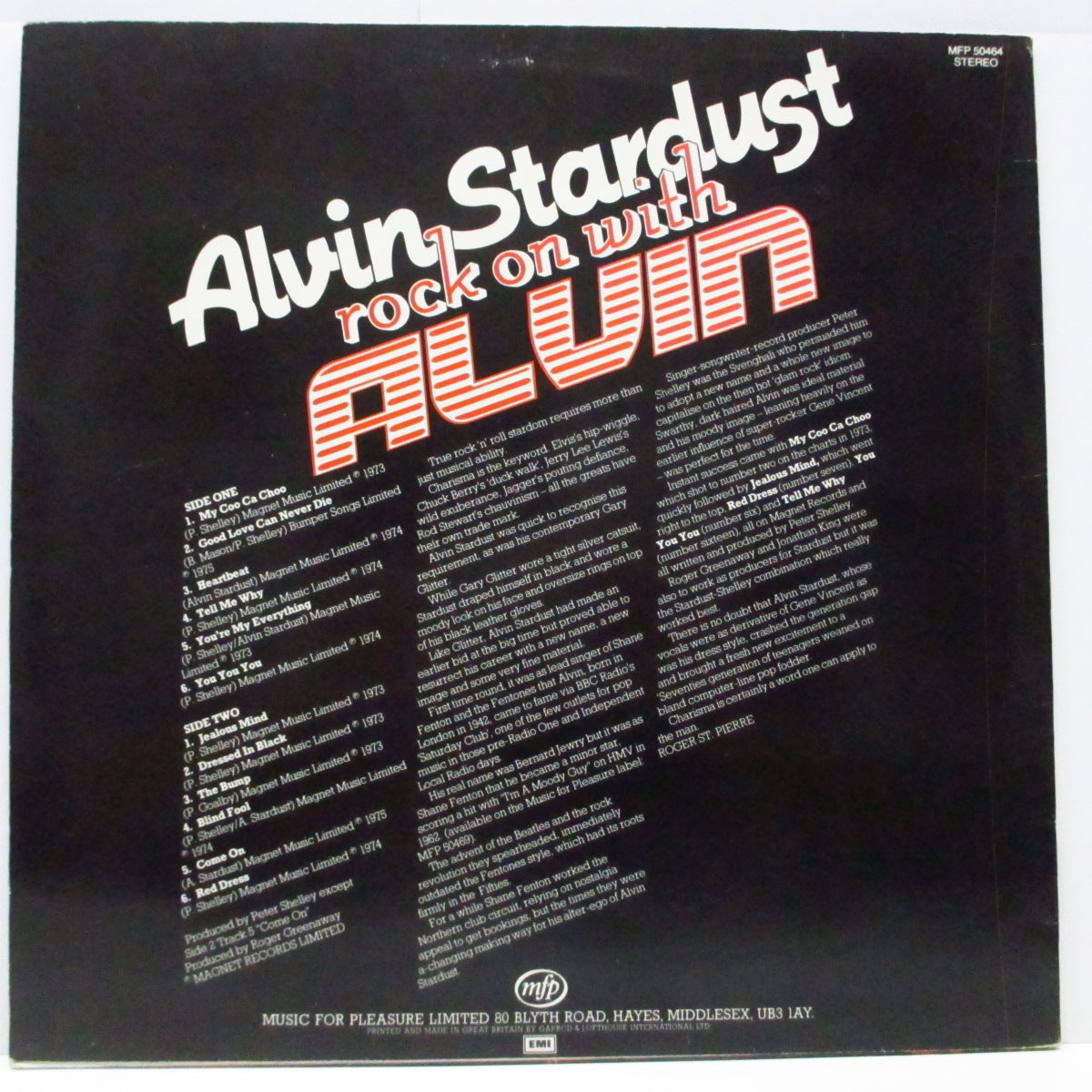 ALVIN STARDUST (アルヴィン・スターダスト)  - Rock On With Alvin (UK オリジナル LP) 16曲入りベスト！
